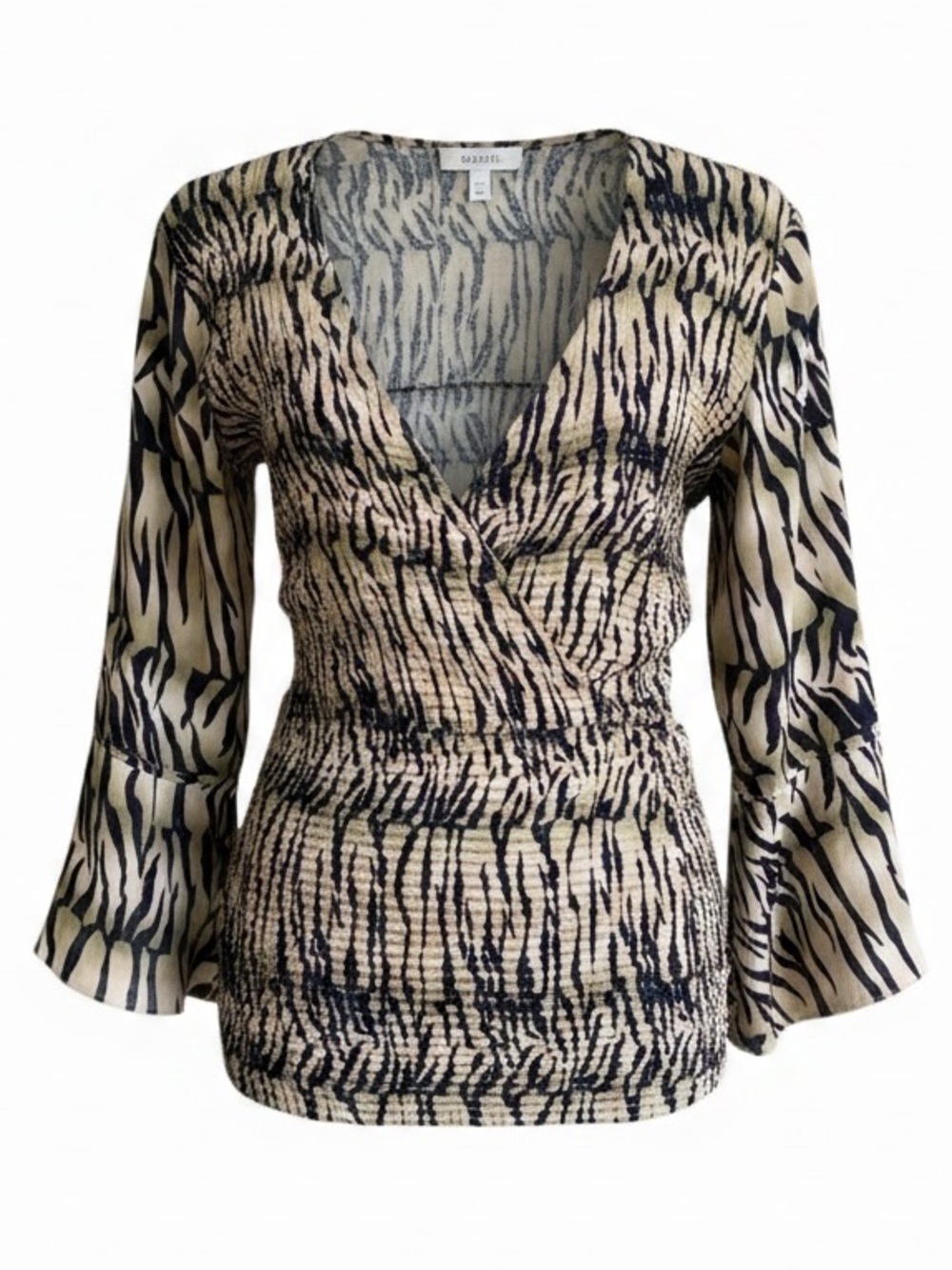 JAIPUR Stretch Wrap Blouse with Zebra Print Pattern Tan & Black Size Extra Large